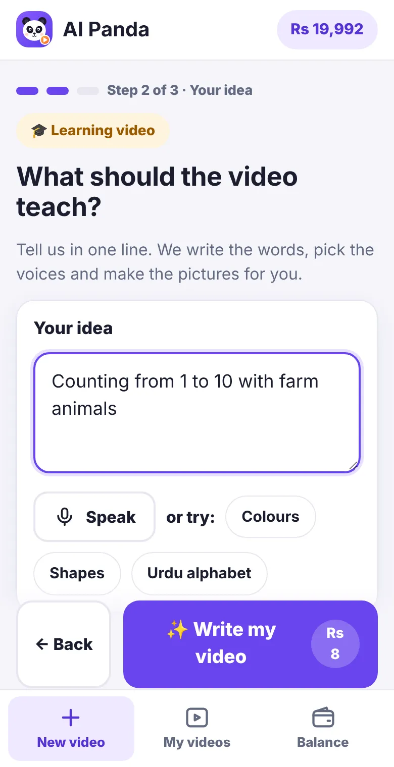 Writing the idea for a learning video
