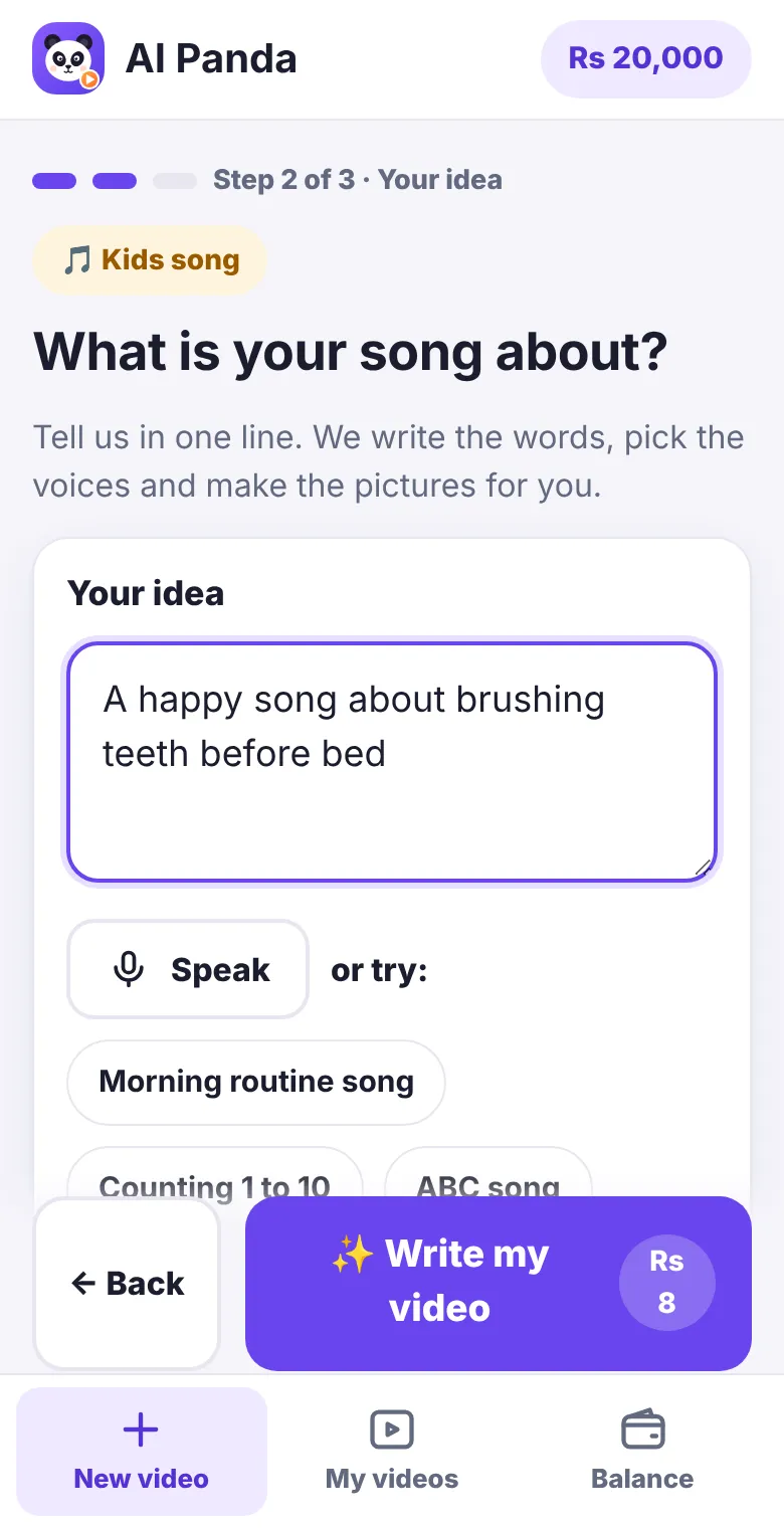 Writing the idea for a kids song