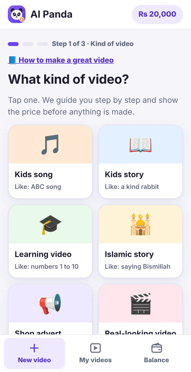 Step 1: choose the kind of video