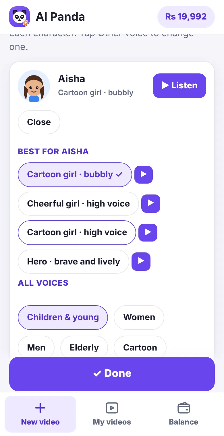Choosing a voice for a character